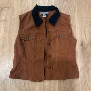 Stonebridge size medium Brown Sleeveless cotton Vest with Black Collar